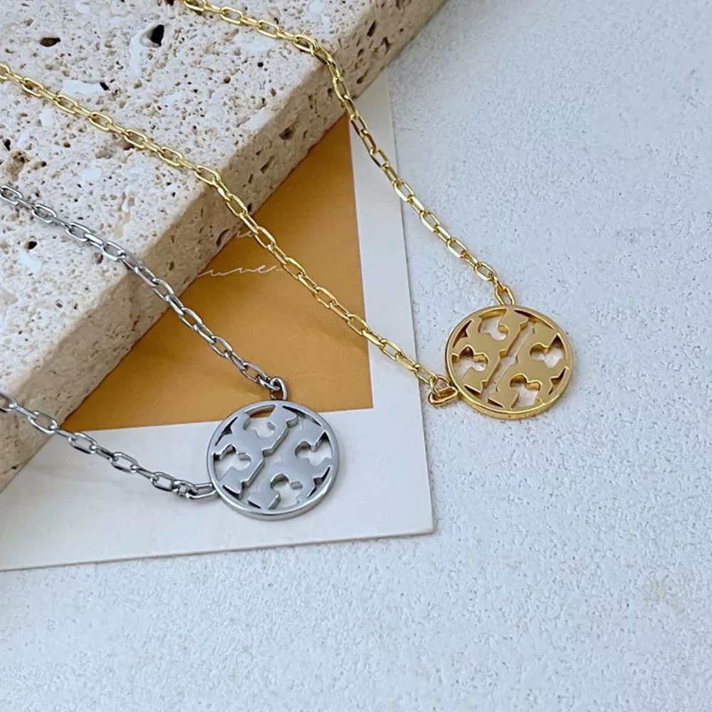 Tory Burch Cold Style Metal Hollow Letter Pendant Necklace